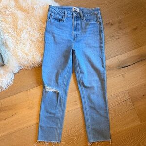PAIGE Light Blue Distressed Straight Leg Jeans